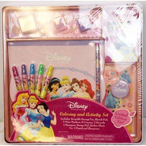 Disney Princess Art Kit in Tin Coloring and Activity Set Stickers Marker Crayons